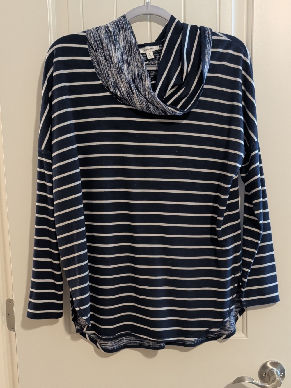 Sophie Max Navy and White Striped Cowl Neck Top